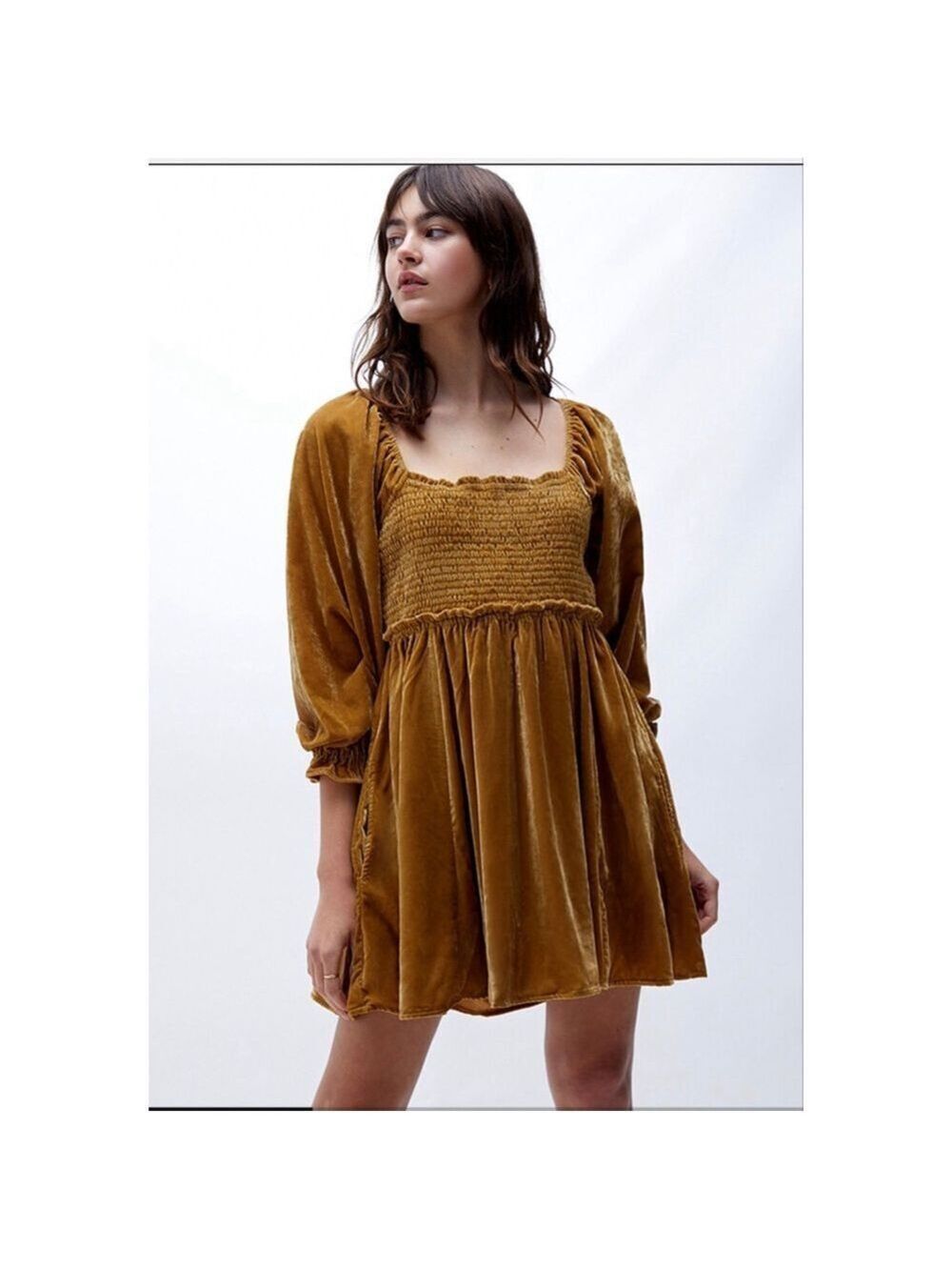 Women's Free People Mini Dress XS Mustard Velvet